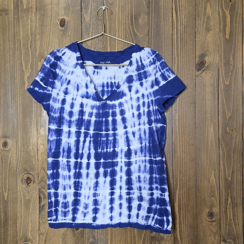 Merona Navy and White Tie-Dye Short Sleeve Top